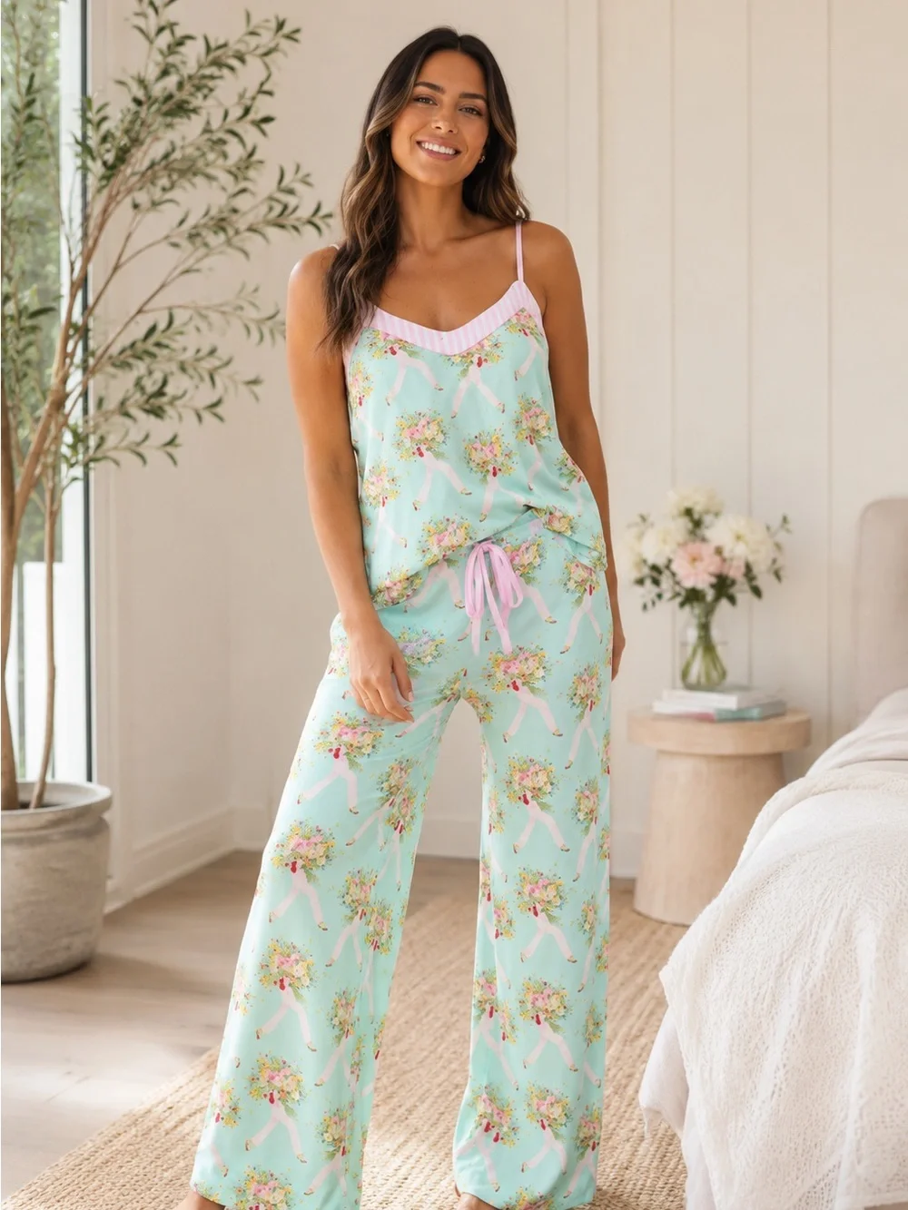 P.J. Salvage x Adrian Valencia Pajama Set NWT 🌸 Bright Mint 1X - Picture 1 of 15